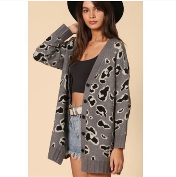 #19 Leopard Print Button Front Cardigan Sweater - Picture 4 of 5